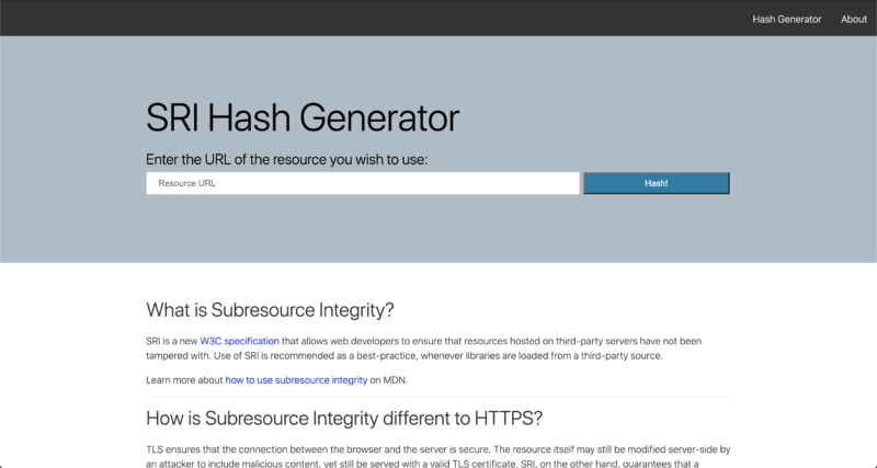 SRI Hash Generator