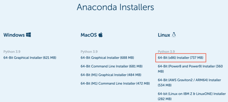 Anacondaインストーラー(Windows)