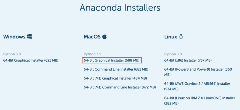 Anacondaインストーラー(Mac)